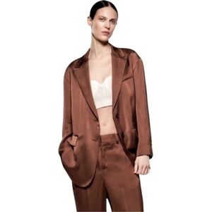 ZARA | Women’s Flowy Oversized Brown Satin Effect Blazer Size Small